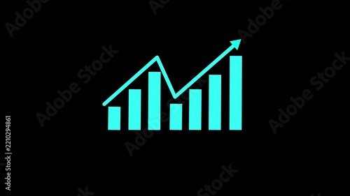 Cyan Business Growth Bar Chart Icon Animation Loop - Rising Financial Stock Market Bar Graph Symbol for Technology Motion Graphics Video on Black Background