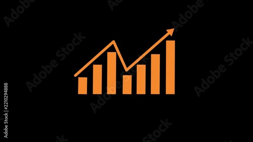 Orange Business Growth Bar Chart Icon Animation Loop - Rising Financial Stock Market Bar Graph Symbol for Technology Motion Graphics Video on Black Background