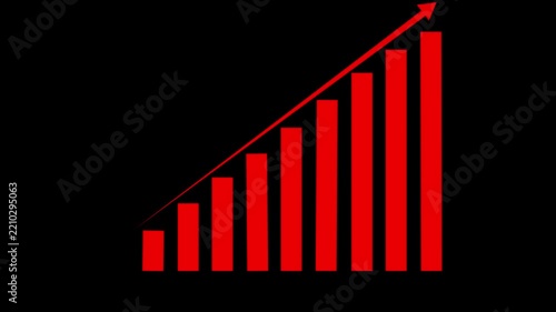 Red Business Growth Bar Chart Icon Animation Loop - Rising Financial Stock Market Bar Graph Symbol for Technology Motion Graphics Video on Black Background