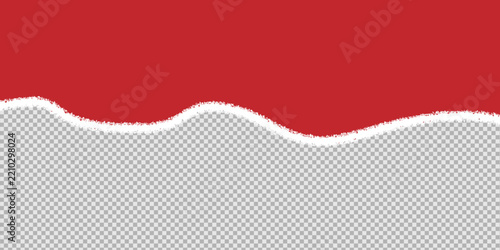 Red torn paper edge with realistic ripped texture, horizontal paper border on transparent background, decorative paper scrap for collage