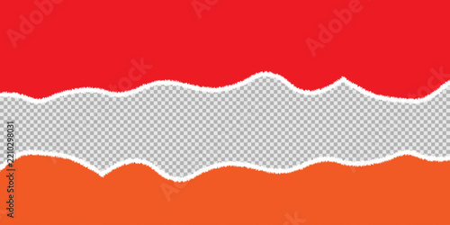 Red and orange torn paper edges, ripped paper border with transparent background, paper cut collage elements for graphic design and social media
