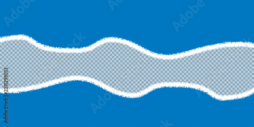 Blue torn paper frame with transparent cutout, horizontal ripped paper border vector, textured paper edges for photo overlays and web design