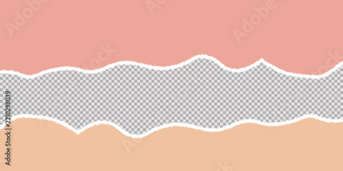 Torn paper edges with transparent background, pink and peach ripped paper borders, aesthetic paper scrap vector for social media layouts