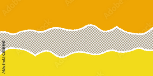 Ripped paper border in orange and yellow, torn paper frame with transparent middle, vibrant paper cutout banner for social media and marketing