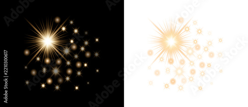 Golden Sparkle Light Effect Golden Star Burst Bokeh Glare Lens Flare PNG