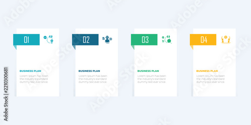 Minimalist business plan 4 options infographic layout design vector illustration for corporate presentation deck, steps diagram, web banners.