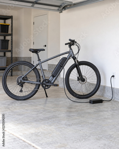 Electric bicycle charging safely in open garage