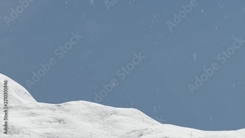 Winter Snowfall on Snowy Mountain Peaks, Clear Blue Sky