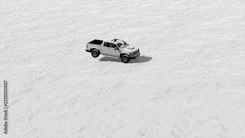White Pickup Truck Driving on Snowy Terrain