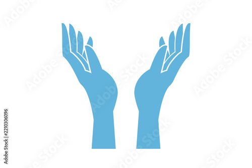 Blue vector illustration of two open hands raised upward