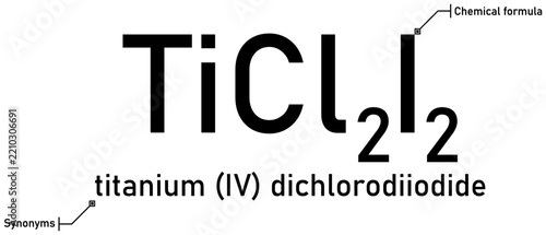 Titanium (IV) dichlorodiiodide chemical formula with callout titles