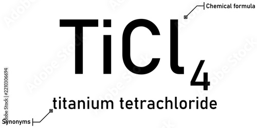 Titanium tetrachloride chemical formula with callout titles