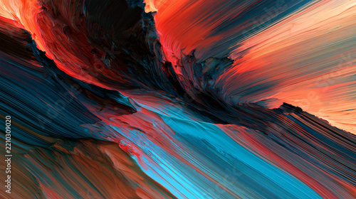 Dynamic Abstract Flow of Red and Blue Paint Swirls