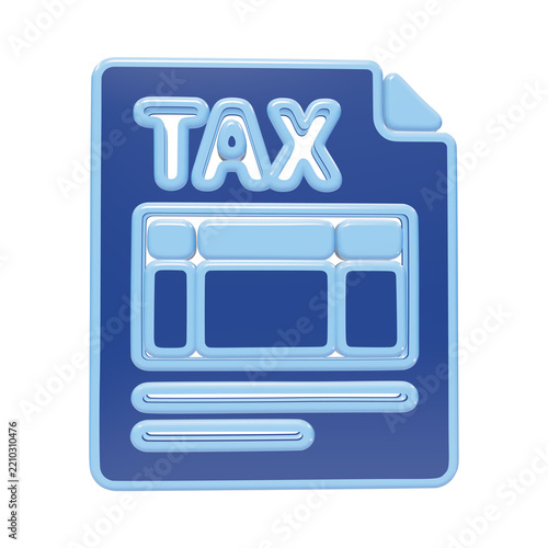 3D blue tax form document icon with rounded edges and light blue details representing financial statements and accounting isolated on a transparent background