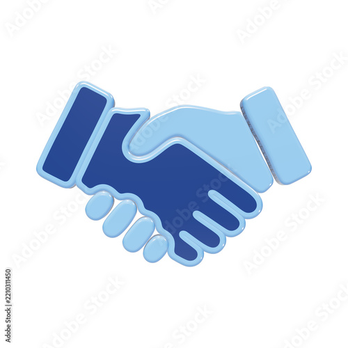 3D handshake icon depicting business agreement partnership and deal with blue and light blue colors isolated on a transparent background