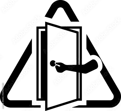 Open door emergency exit warning sign vector illustration