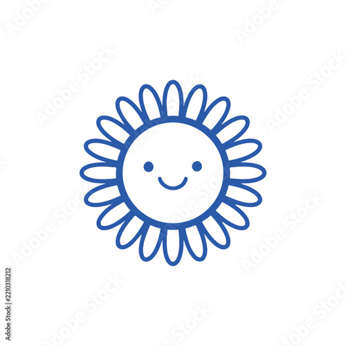 Smiling Sun Line Art With Friendly Cheerful Expression Vector illustration
