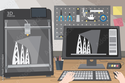 Working program 3D model and Print model with 3D printer Fused Deposition Modeling system