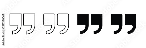Double Quotation Mark Vector Icon. Quote Box Marks in Thin Outline, Rounded Line, Solid Black, and Rounded Glyph Variations. quotation mark vector
