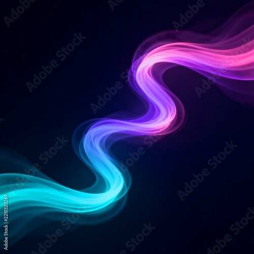 Flowing Neon Light Waves With Gradient Color Against Dark Background