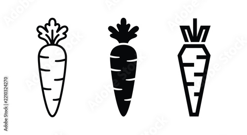 Three carrot icons in varying styles against a white background