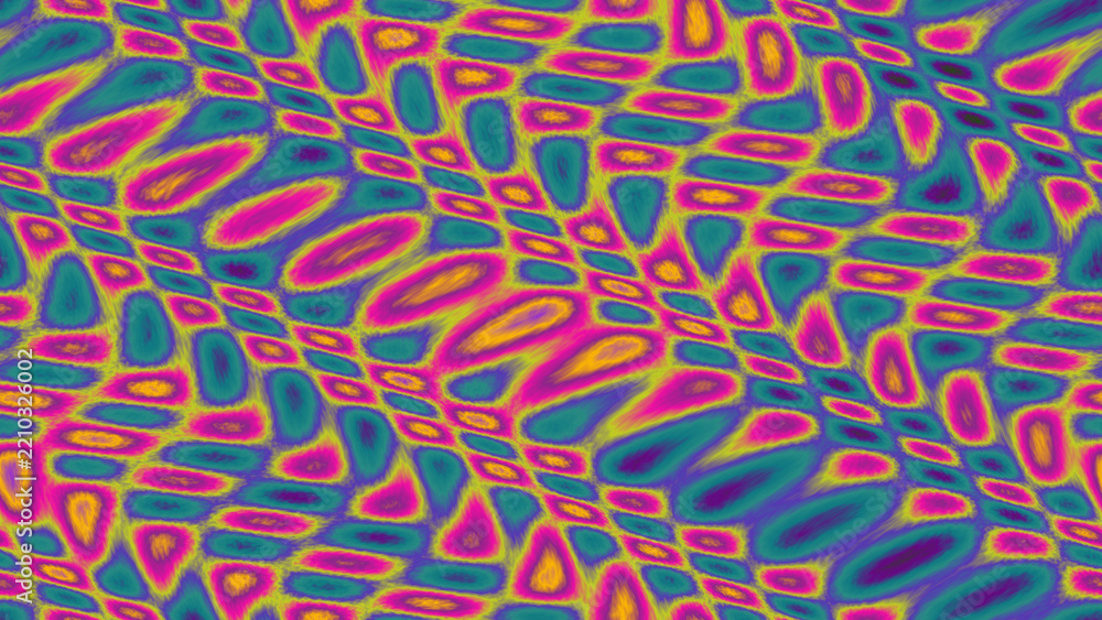 Fototapeta premium Vibrant abstract pattern featuring interlocking shapes and intense color gradients.