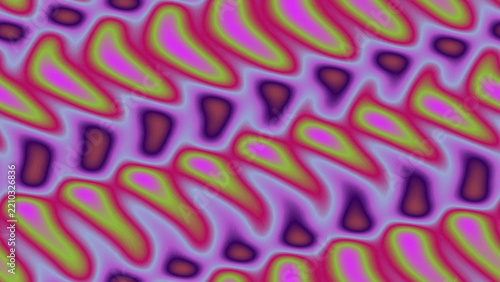 Vibrant abstract design featuring repeating organic shapes in purple and green tones