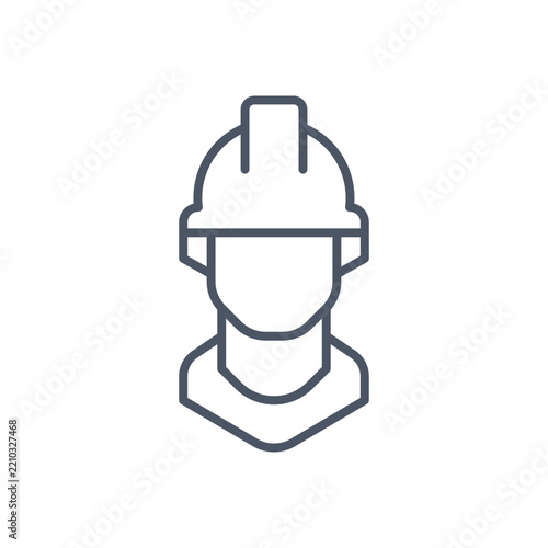 Construction worker icon with safety helmet, professional engineer avatar in thin line style, industrial builder vector illustration