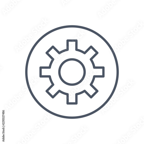 Minimalist gear icon in circle, thin line cogwheel vector illustration, modern settings and configuration symbol for web interface and app design