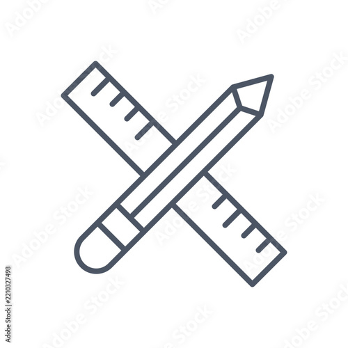 Drafting pencil and ruler icon, minimalist line art vector of design tools, architectural drawing and engineering symbol for creative work