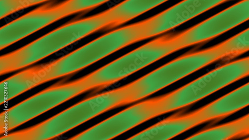 Diagonal wavy striped seamless pattern in green, orange and black