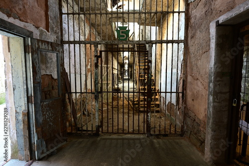 Closed Prison bar gate to a Cell Corridor a the Eastern State Penitentiary in Philadelphia that closed in 1971.