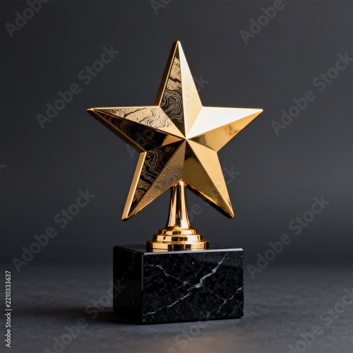 Golden Star Trophy on Black Marble Pedestal for Award Ceremony