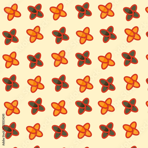 Abstract floral pattern with orange and brown petals on light backdrop