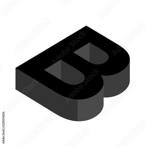 Isometric black letter B with shadow effect