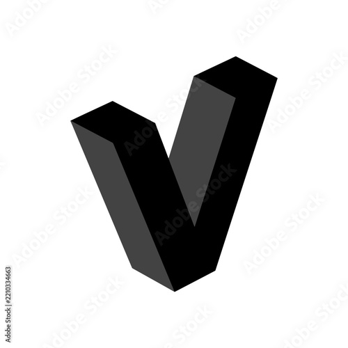 3D Black Letter V Isolated Transparent Background