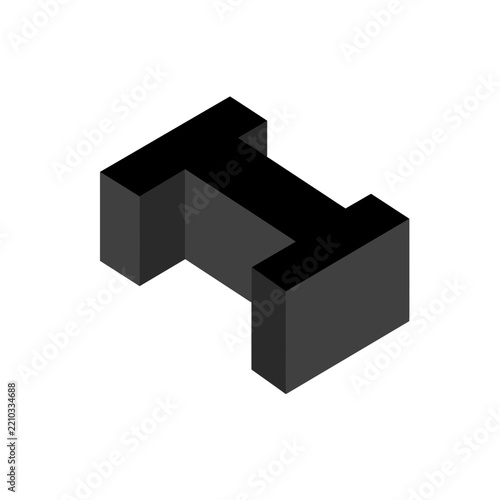 3D Isometric Black Dumbbell Isolated