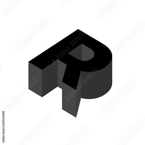 3D Isometric Black Letter R Isolated