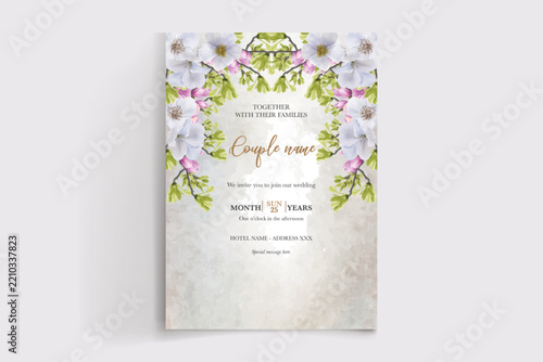 Elegant Watercolor Floral Wedding Invitation Template with Soft Pastel Blossoms