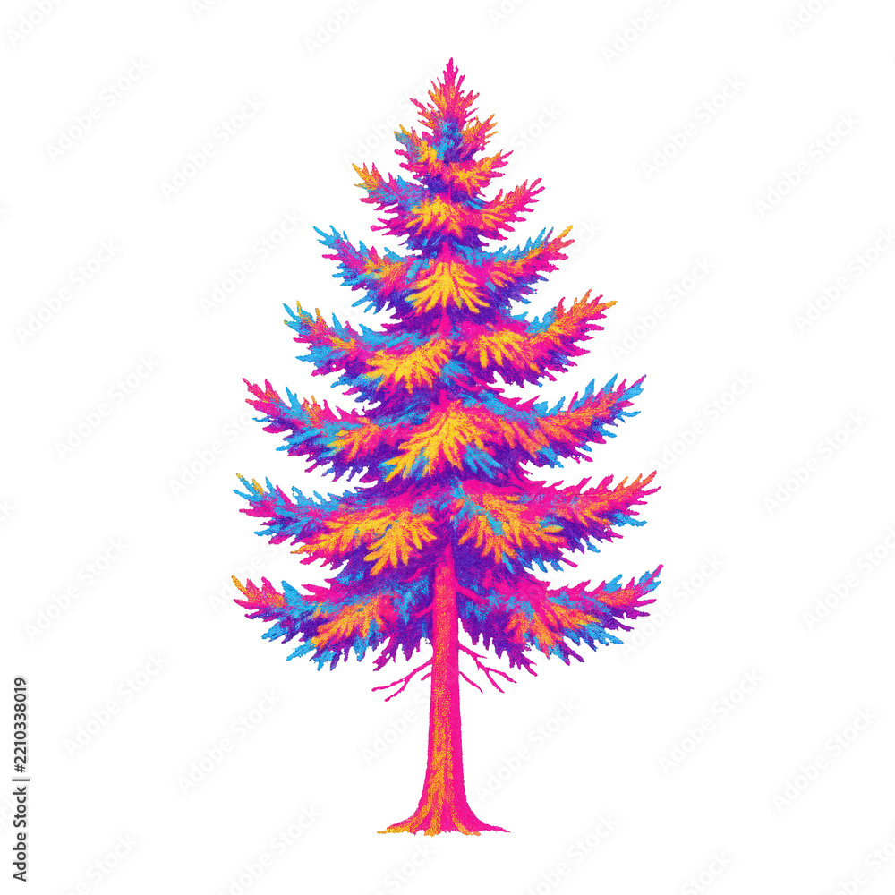 Obraz premium PNG Vibrant colorful pine tree illustration.