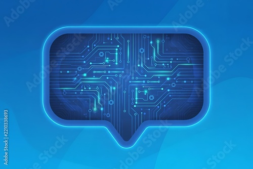 Chat bubble with glowing circuit board, AI chatbot concept