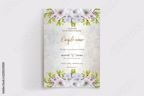 Elegant Watercolor Floral Wedding Invitation Template with Soft Pastel Blossoms