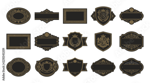 Ornate Blank Labels and Badges, Isolated Graphic Elements