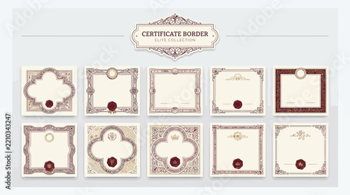 Ornate Certificate Borders Collection, Vintage Elegant Frames with Seals