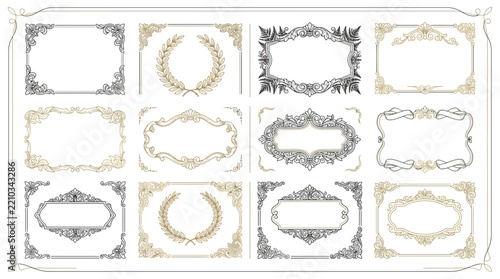 Ornate decorative borders and frames collection, vintage elements, isolated