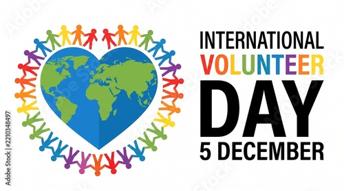 International Volunteer Day banner with heart globe and people icons