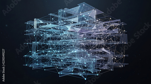 Abstract 3D Glass Lattice Mesh with Interconnected Light Nodes