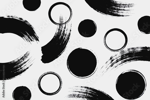 Black Brush Stroke Circles On White Minimalist Abstract Background