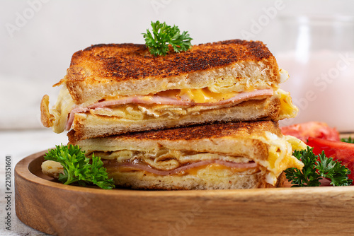 Croque Monsieur Style Sandwich with Ham and Melted Cheese
