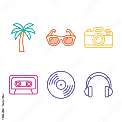 Colorful icons of summer vacation and music